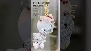 Big Bling Iced Out Pendant Cute Animal jewelry Gold Plated hello kitty long necklace for women