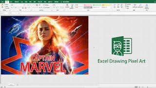 Pixel Art 挑战用excel画惊奇队长 Challenge-drawing Captain Marvel on excel