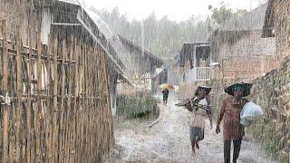 Heavy Rain in Mountain Village | Walk in Village Life Above the Indonesian Mountains | Rain Sounds