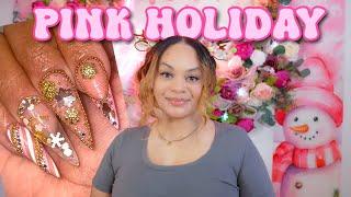 PINK HOLIDAY NAILS ️ HOW TO: HARD GEL NAILS