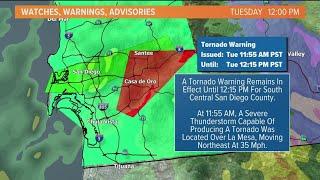 Tornado Warning issued for southcentral areas San Diego County