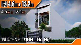 TNK101 - Thiết kế nhà ống 2 tầng hiện đại cho anh Tuấn, Tây Hồ - Hà Nội