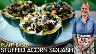 A MUST TRY Plant-Based Stuffed Acorn Squash w/ Lemon Tahini Dressing!