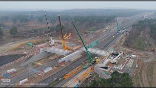 UK's first living heathland bridge Cockcrow Bridge, construction Jan 17,18 & 25th at Ockham, Surrey