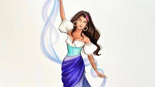 Esmeralda  Holly Nichols Illustration #disneyprincess #fashionillustration #copicmarkers