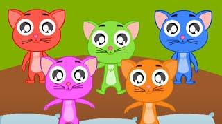 Five Little Kittens Jumping On The Bed, Nursery Rhymes And Kids Song