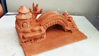 DIY Clay Bridge Miniature - Building Mini House and Bridge