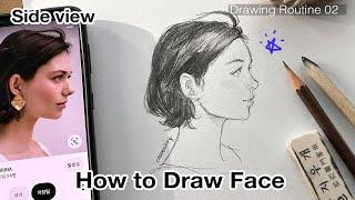 How to Draw a Semi-Realistic Portrait with Simple Method (Side view)