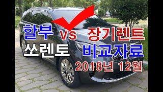 526회. 쏘렌토 자동차할부 vs 장기렌트카 총비용 비교자료(2018년12월)