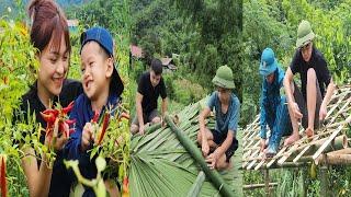 Hung helped two brothers build a house out of bamboo, Complete the roof from palm leaves. Lý Thị Mai