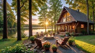 Morning Serenity at a Cozy Lakeside Cabin: Sunrise, Fire Pit, and Peaceful Nature Sounds