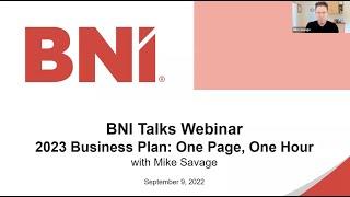 BNI Talks: 2023 Business Plan -  One Page, One Hour - with Mike Savage