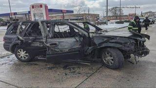 Dramatic video shows moment suspect plowed into Painesville gas station, causing fire