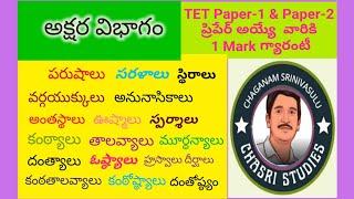 #అక్షర విభాగం #పారిభాషిక పదాలు #CHASRI STUDIES #CHAGANAM #TET #DSC #Psychology AP  #తెలుగు వ్యాకరణం