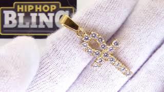 3MM CZ Ankh Cross Gold Stainless Steel Bling Bling | Quality Hip Hop Jewelry | HP8033G