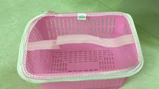 Multipurpose Net Cover Plastic Fruit Vegetable Onion Potato Storage Basket (Pink) Unboxing