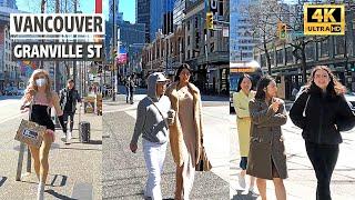  4K WALK CANADA -  Granville Street Vancouver BC. Amazing Sunny Day!