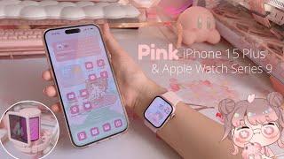 PINK iPhone 15 Plus & Apple Watch series 9 unboxing  cozy pink aesthetic asmr  maono gamerwave