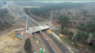 January 2025 - M25 Junction 10, Cockcrow Living Heath bridge installation day 2 - all beams in place