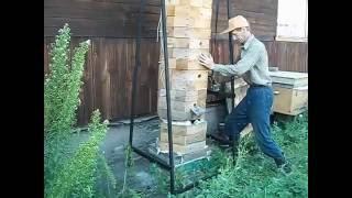 Колодное пчеловодство Работа с вертикальной пчелиной колодой.
