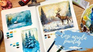 Winter Landscape Painting | Acrylic Sketchbook Ideas