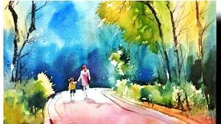 Red road in water colour technique/step by step/inspire from my guru milind mulick sir/by Rahul.