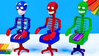 Chair skeleton mixed superheroes Spider man, Hulk, Captain America with clay Polymer Clay Tutorial
