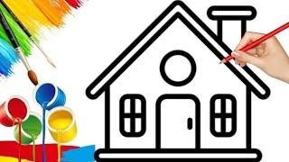 House Drawing, Painting and Coloring for Kids // How to Draw a House Drawings