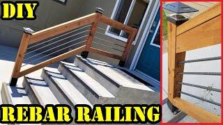 DIY Custom Rebar & Wood Railing for concrete stairs