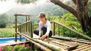 Building Bamboo Bridge, Cabin On The Fish Pond, OFF GRID FARM Woodworking Projects | Nhất Daily Life