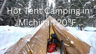 Hot Tent Camping in Michigan 20°F