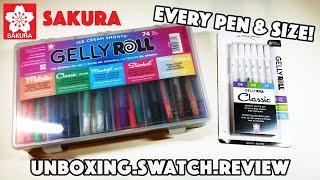 ALL SAKURA GELLY ROLLS 74pc Gift Set & White Pens (ALL SIZES) COMPLETE SET | Unboxing Swatch Review