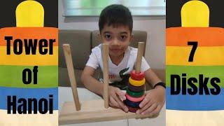 Solving 7 Disks Tower of Hanoi in 127 moves! #towerofhanoi kids  #woodentoys #mathgames #mathpuzzles