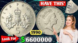 UK 1990 Elizabeth 5 Pence Coin Value | How Much is a 5 Pence Worth?