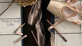 Drawing Pink Satin Ballet Shoes in Soft Pastel and Pastel Pencils  (Still Life Time Lapse)