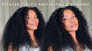 BIG FLUFFY CURLS IN 30 MINUTES | DETAILED CURLY V PART WIG INSTALL WITH LEAVEOUT FT UNICE HAIR