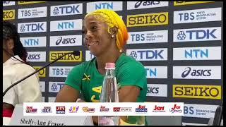 Shelly-Ann Fraser-Pryce encourages Marie Josee Ta Lou, who missed out on a 100m medal