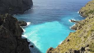 Drone view of Sa Calobra beach, Mallorca