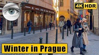 Winter Walking Tour in Prague center  Czech Republic 4k HDR ASMR