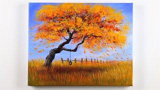 Autumn Tree Landscape Painting | Acrylic Painting | Autumn Tree Painting for Beginners