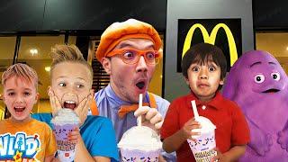 Ryan's World and Blippi Fun World and Vlad and Niki try Grimace Shake Challenge in Real Life!