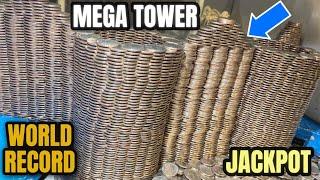 WORLD’S “BIGGEST” QUARTER TOWER EVER BUILT CRASHES DOWN! HIGH LIMIT COIN PUSHER $10,000.00 BUY IN!