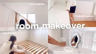 aesthetic room makeover   Pinterest inspired, cozy new bed, vanity & desk setup, ikea, temu haul