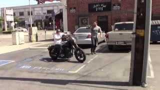 Sons of Anarchy star, Charlie Hunnam rides his Harley Davidson in Hollywood