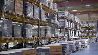 Large Warehouse stock videos with the Company's Products stock footage