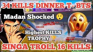 34 KILLS  Madan Shocked  T-BTS Gameplay Singa Troll 16 KILLS  #madan #bgmilivetamil #madanop #bts