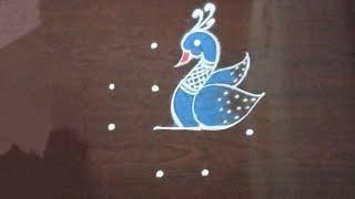 easy peacock rangoli/Navaratri kolam/diwali rangoli/dot kolam/simple mugglu @NSchannelrangoli