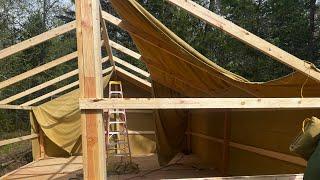 Ep 29 part one of the wall tent build with pallet floor. #offgrid #idaho #northidaho #goat #howto