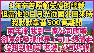 3年辛苦照顧失憶的總裁，但當他的白月光從國外回來時，我默默拿著500萬離開，兩年後 我到一家公司應聘，卻意外發現他是上司正想溜走，沒想到他喊「老婆」公司炸鍋！#人生故事 #情感故事 #深夜淺談