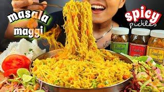 EATING INDIAN MAGGI MASALA WITH SPICY PICKLES | MAGGI NOODLES EATING CHALLENGE | EATING BIG BITES